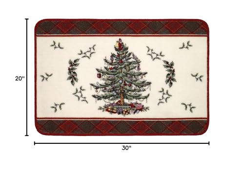 Spode - Bath Mat, Cotton Bath Rug, Holiday Bathroom Decor Christmas Tree Tartan Collection