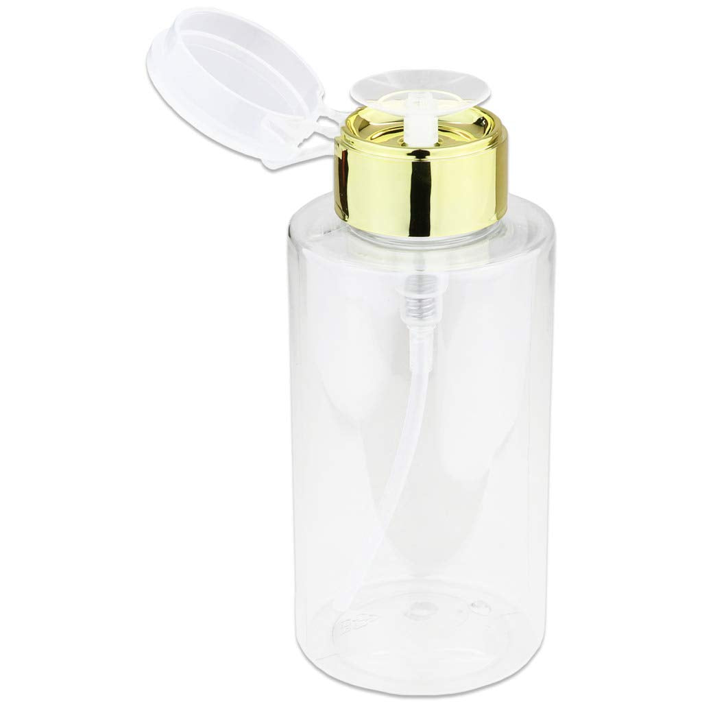10Oz Push Down Pump Dispenser Flip Top Cap Refillable Empty Bottle - Color: Gold - Lockable Travel Cosmetic Packaging Empty Bott