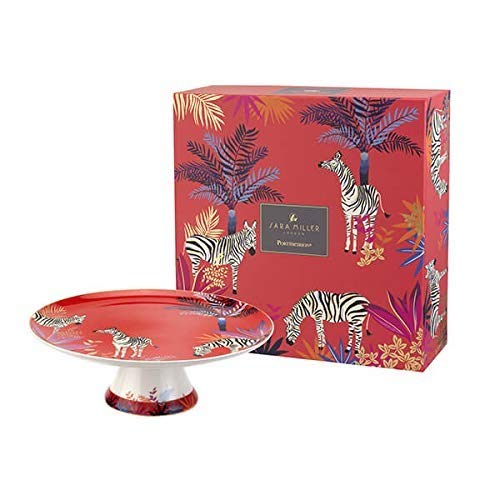 Portmeirion Sara Miller London Tahiti Footed Cake Plate  10.5 Inch Cake Stand with Zebra Motif for Cake  Cupcakes and Desserts  Made from Fine China  Dishwasher and Microwave Safe