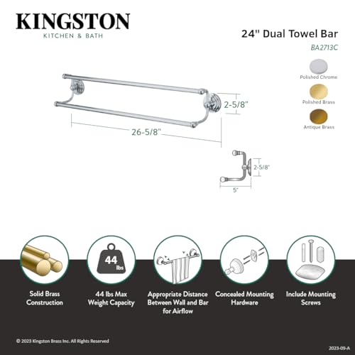 Kingston Brass BA2713AB Milano 24'' Dual Towel Bar  Antique Brass
