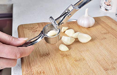 Onwon Garlic Press Mashed Garlic Crusher Peeler Chopper Garlic Puree Maker Heavy Duty Stainless Zinc Alloy