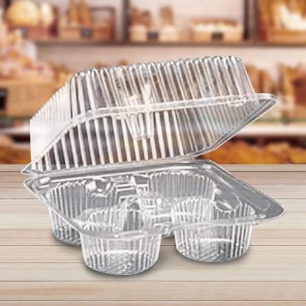 Pizety 50 Pack 4 Cavity Cupcake Container Quality Strong Muffin Cupcake Containers With Superior Hinged 4 Compartment Cupcake Bo