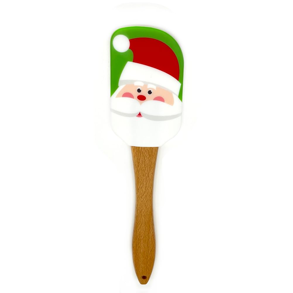 2pcs Christmas Silicone Spatulas with Wooden Handle for Cooking Baking Kitchen Utensils Christmas Decoration Gifts(9.9 Inch)