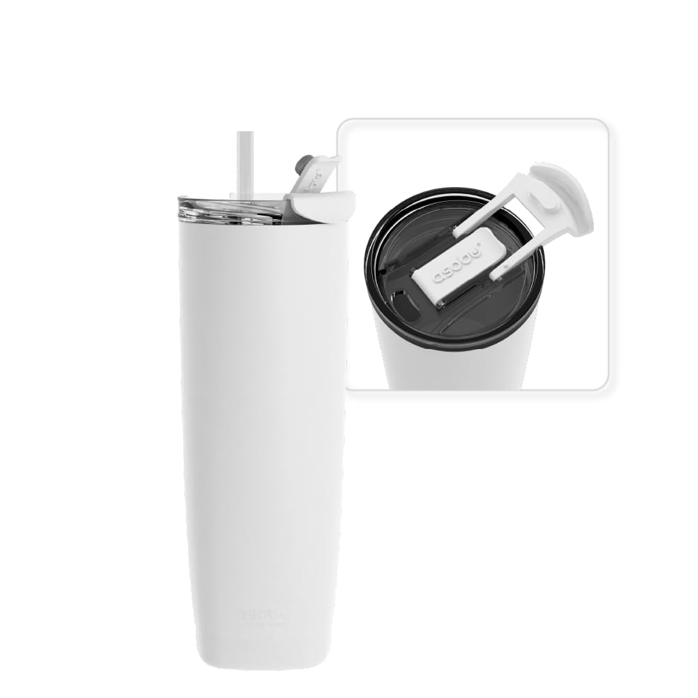 asobu Aqualina Stainless Steel Insulated Water Bottle with Interchangeable Hot and Cold Lid and Built in Straw, 20 Ounces (White