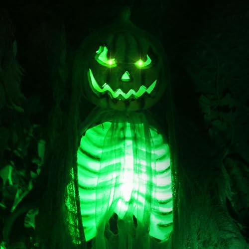 Haunted Hill Farm Lifesize Animatronic Scary Talking Pumpkin Man with Touch Activated Lights and Sound, Battery-Operated Indoor