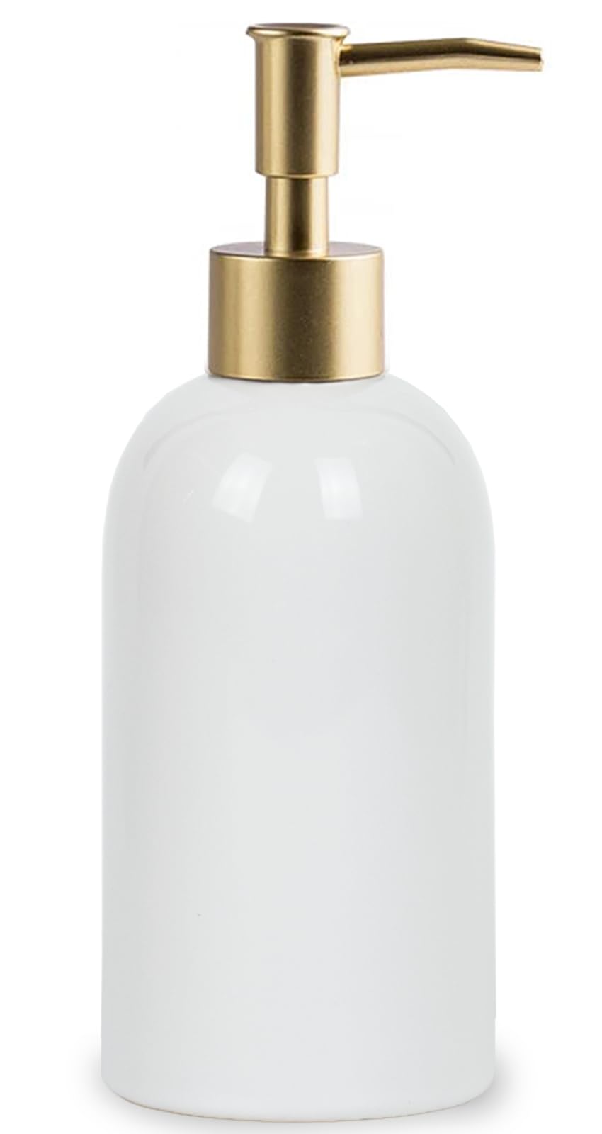 Ceramic Soap Dispenser White With Gold Pump,Simple Design Cylindrical Lotion Dispenser Bottle,Refillable Liquid Hand Soap Dispen