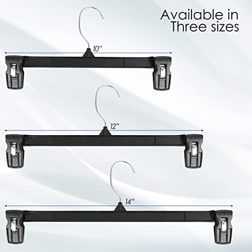 Hanger Central 30 Pack Space Saving Heavy Duty Slim Plastic Pants  Skirts  Shorts Hangers  Ridged Non-Slip with Pinch Clips  360-Rotating Chrome Swivel Hook  in Black  10 Inches