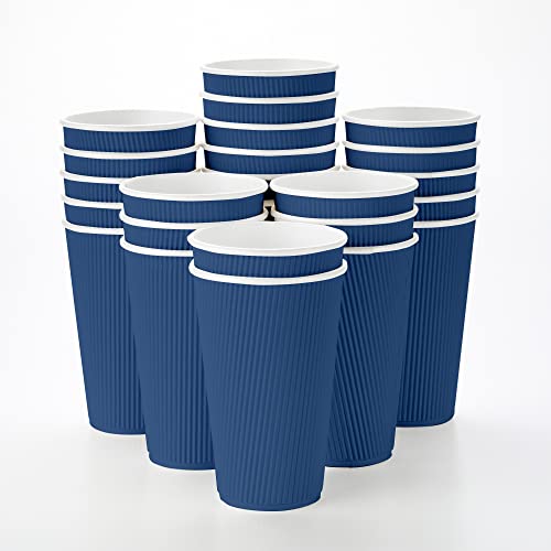 Disposable Paper Hot Cups - 500Ct - Hot Beverage Cups, Paper Tea Cup - 16 Oz - Midnight Blue - Ripple Wall, No Need For Sleeves