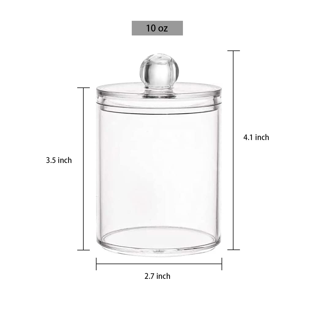 DAPOWER 3 Pack Qtip Holder Storage Canister for Cotton Ball  Cotton Swab  Pads  Floss; 10-Ounce Clear Plastic Apothecary Jar with Lid  Bathroom Makeup Organizer (3)
