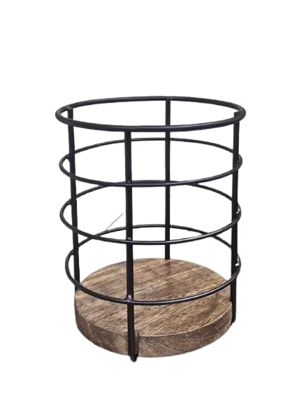 Tribello Modern Farmhouse Utensil Holder For Kitchen Counter Wooden And Wire Cooking Utensil Holder For Countertop Kitchen Decor