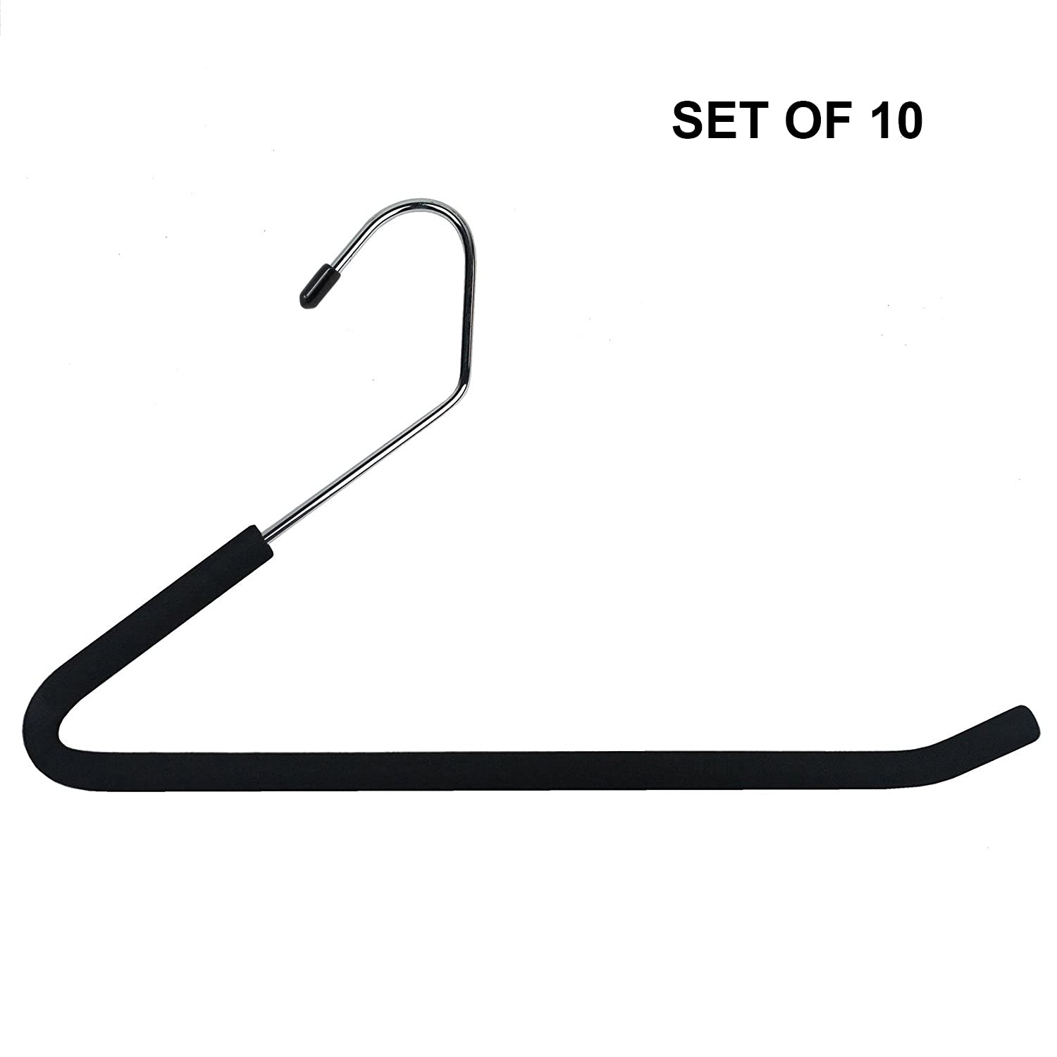 Huji Chrome Trouser Hangers - Set of 10 Heavy Duty Open Ended Organizers, Black, Model HJ276