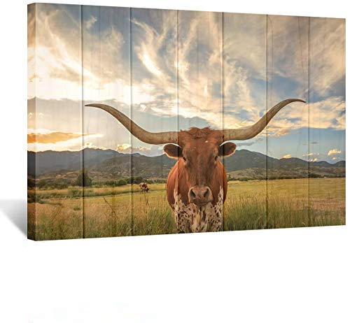 Kreative Arts - Large Modern Canvas Wall Art For Home And Office Decoration Animal Pictures Print Art On Canvas Texas Longhorn C