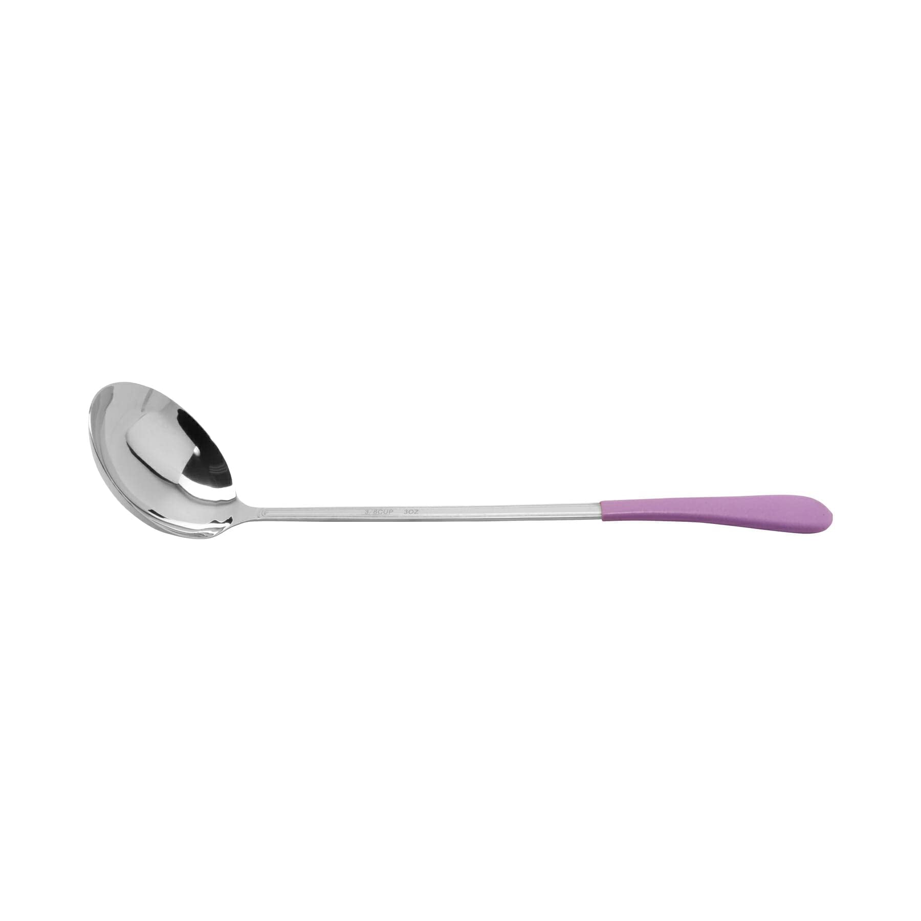 3 oz. (1/3 Cup), Stainless Steel Ladle, Portion Control Serving Spoon with a Purple CoolGrip Handle, 12.5 inches Long, Dishwas