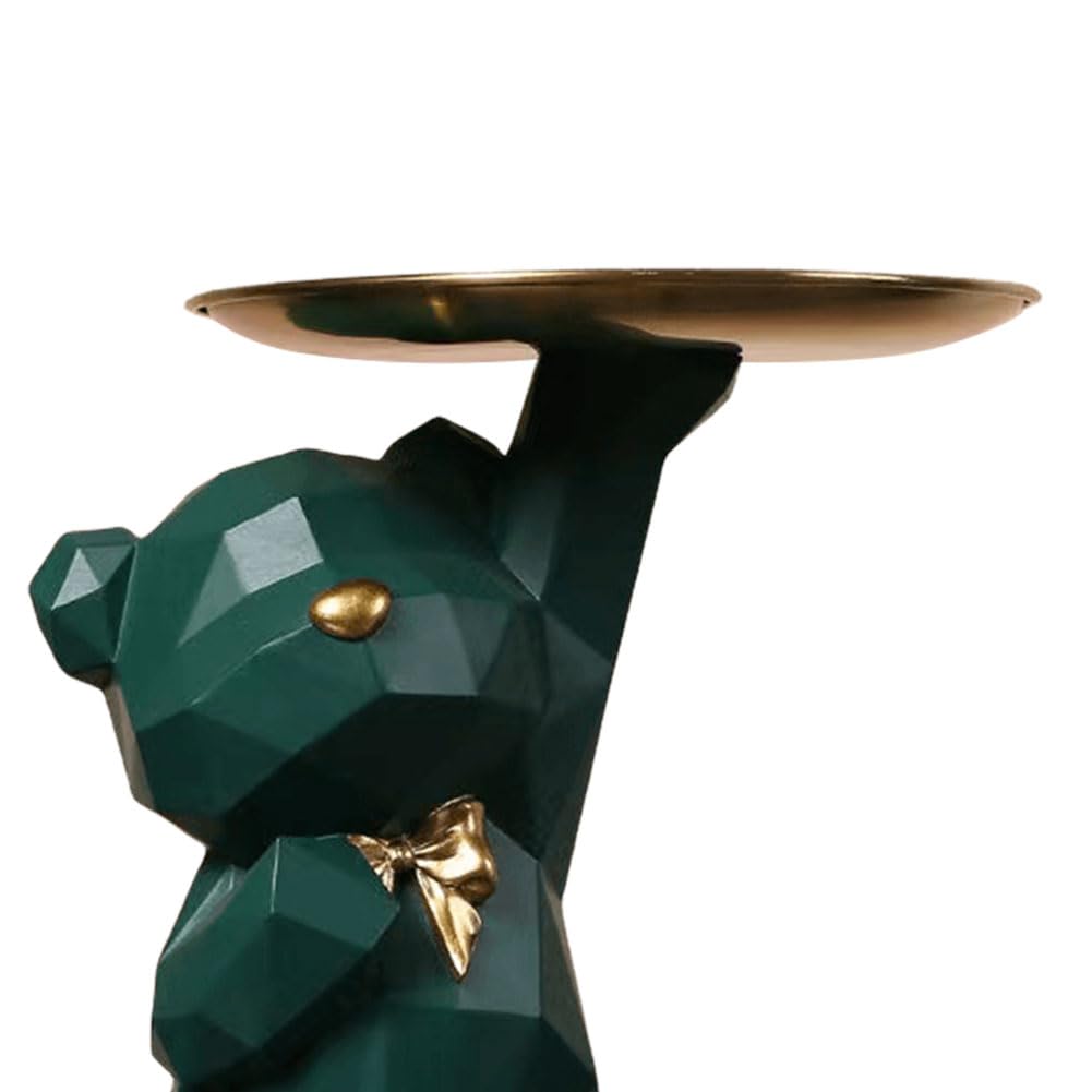 ALINUOYQ Lovely Bear Statue Key Bowl for Entryway Table, Geometric Bear Candy Bowl Modern Art Nordic Bear Resin Statues, Cute Be