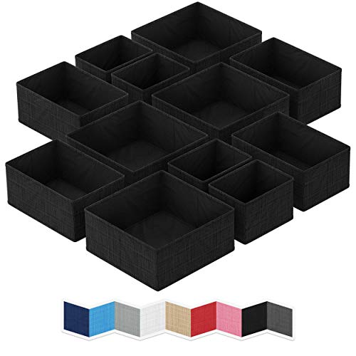 NEATERIZE Drawer Organizer - [Set Of 12] - Closet Organizer and Storage Baskets| Foldable Cloth Drawers Divider | Fabric Bin For