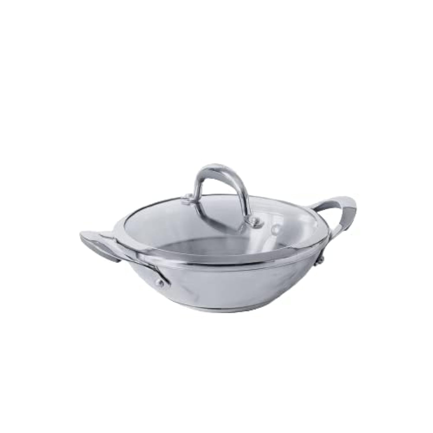 Meyer Select Nickel Free Stainless Steel Kadai With Glass Lid | Steel Kadhai With Triply Base For Deep Frying | Gas And Inductio
