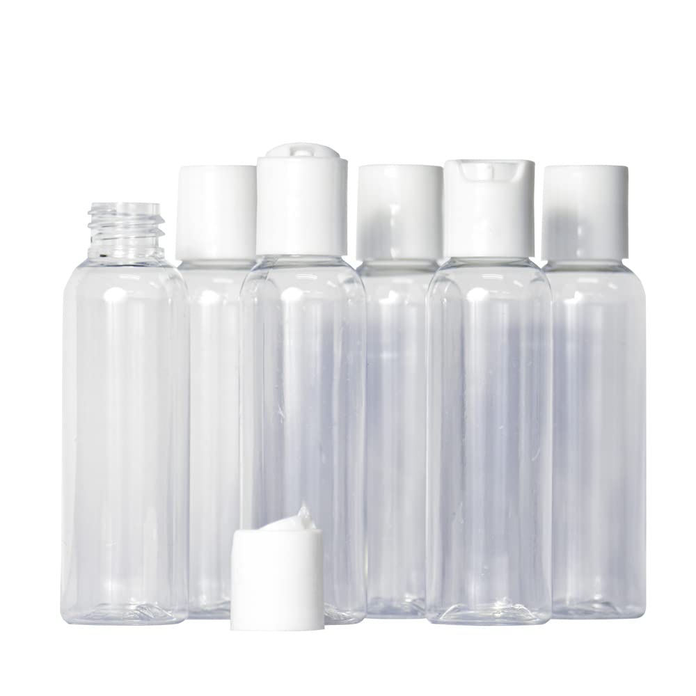 Cfs Products 2Oz Clear Plastic Empty Squeeze Bottles With White Disc Top Lid - Bpa-Free - Set Of 6 - Tsa Travel Size 2 Ounce