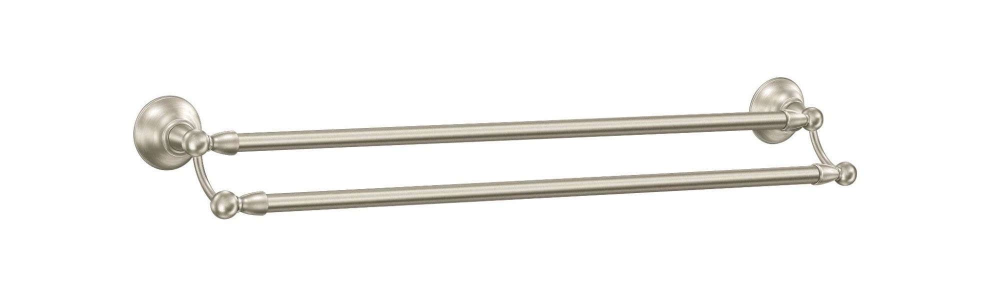 Moen Sage Collection Spot Resist Brushed Nickel 24-Inch Double-Towel Bar, Wall Mounted Bath Towel Hanger With Two Rods, Dn6822Bn