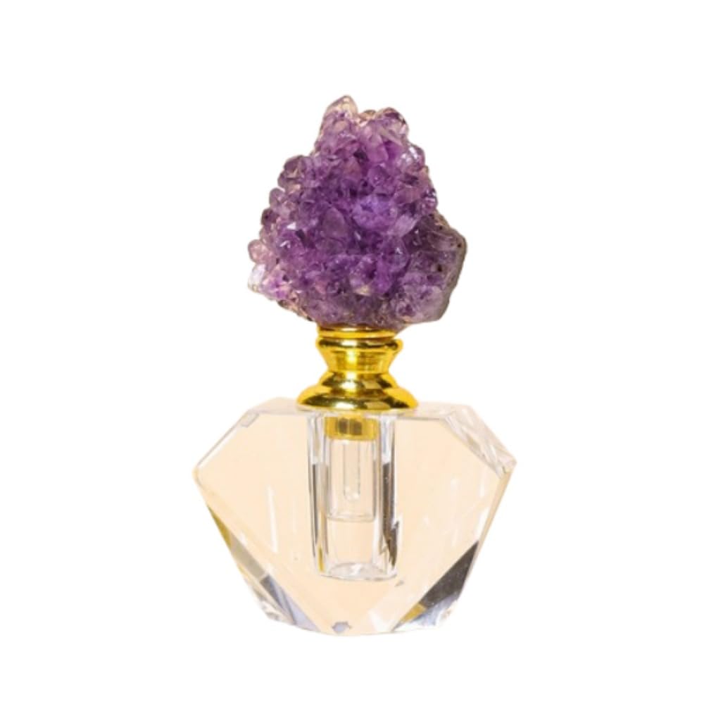 zaoalife Vintage Perfume Dropper Bottles Natural Amethyst Cluster Stone Essential Oil Bottle Empty Refillable Fragrance Bottle H
