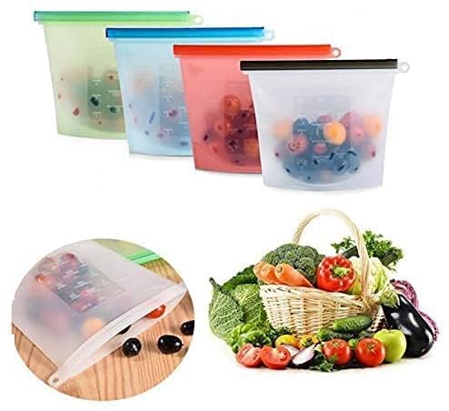 Elcaro 01L Silicone Reusable Leakproof Bpa Free Food Storage Bag For Refrigerator, Air Tight Food Preservation Bag For Fruits V