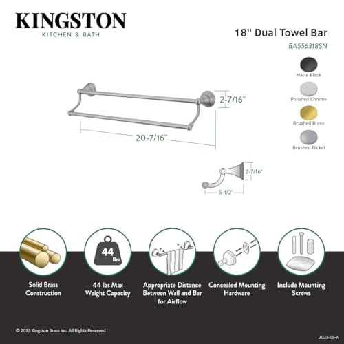 Kingston Brass BA556318SN Royale 18'' Dual Towel Bar  Brushed Nickel
