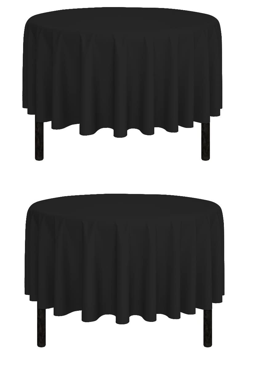 Pomp Black 90'' Round Poplin Polyester Tablecloth (2 Pack) | Wrinkle + Stain Resistant Easy Care Premium Fabric