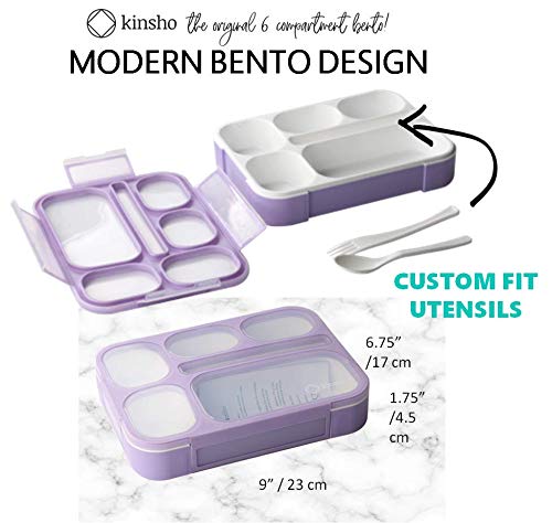 Kinsho Bento Box For Kids Women - 6 Compartment, Leak-Proof Lunchbox For School, Portion Control & Meal Prep Containers, Reusabl