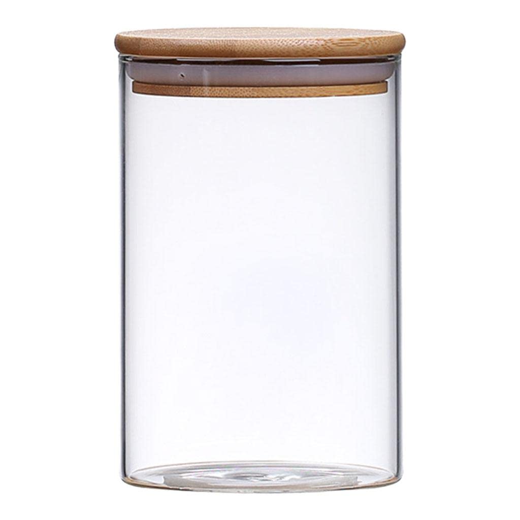 Vms India Glass Jar With Bamboo Lid Food Storage Container For Rice Sugar Cereal 10X15Cm 950Ml