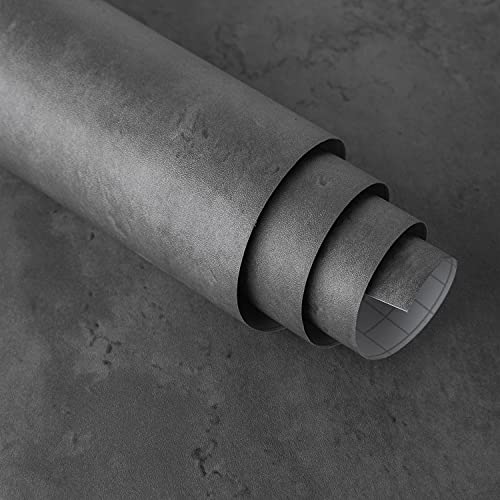 Big Wide Roll Dark Grey Wallpaper Peel and Stick Gray Concrete Cement Contact Paper 3D Textured Limewash Modern Self-adhesive Re