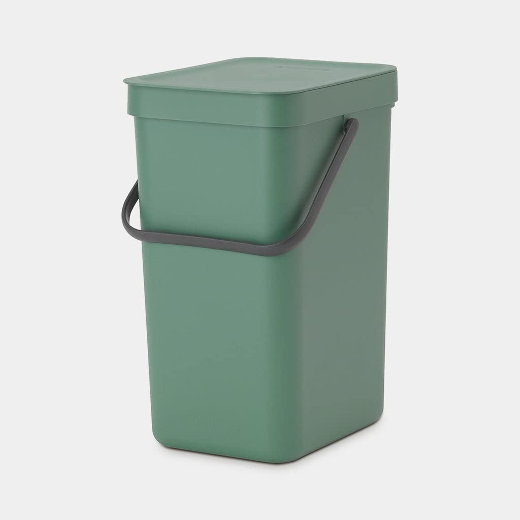 Brabantia Sort & go Kitchen Recycling can (32 galFir green) Stackable Waste Organiser with Handle & Removable Lid  Easy clean  Fixtures Included for Wallcupboard Mounting