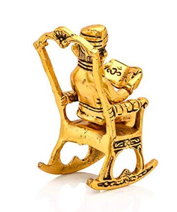 Agarwal Trading Corporation Golden Metal Lord Ganesha Reading Ramayana Statue Hindu God Ganesh Ganpati Sitting On Chair Idol Scu