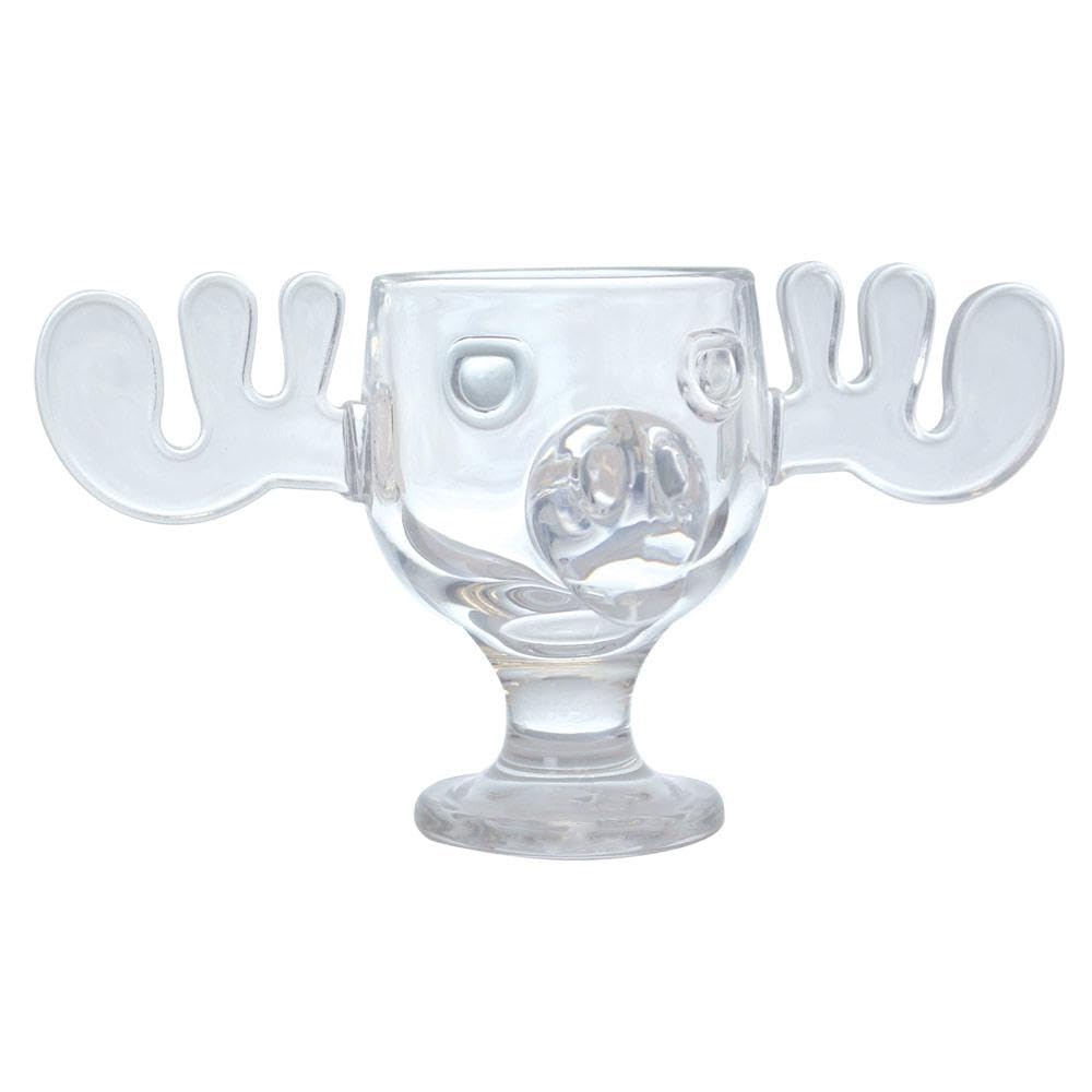 Set Of 4 Glass 8Oz Christmas Moose Mugs