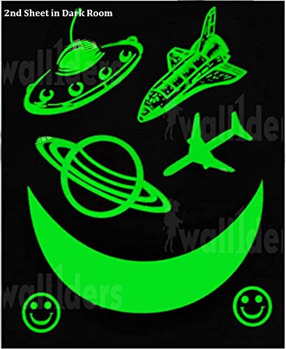 Wall1Ders Green Color Fluorescent Night Glow In The Dark Star Vinyl Wall Sticker, Stars For Ceiling, Radium Stickers For Bedroom