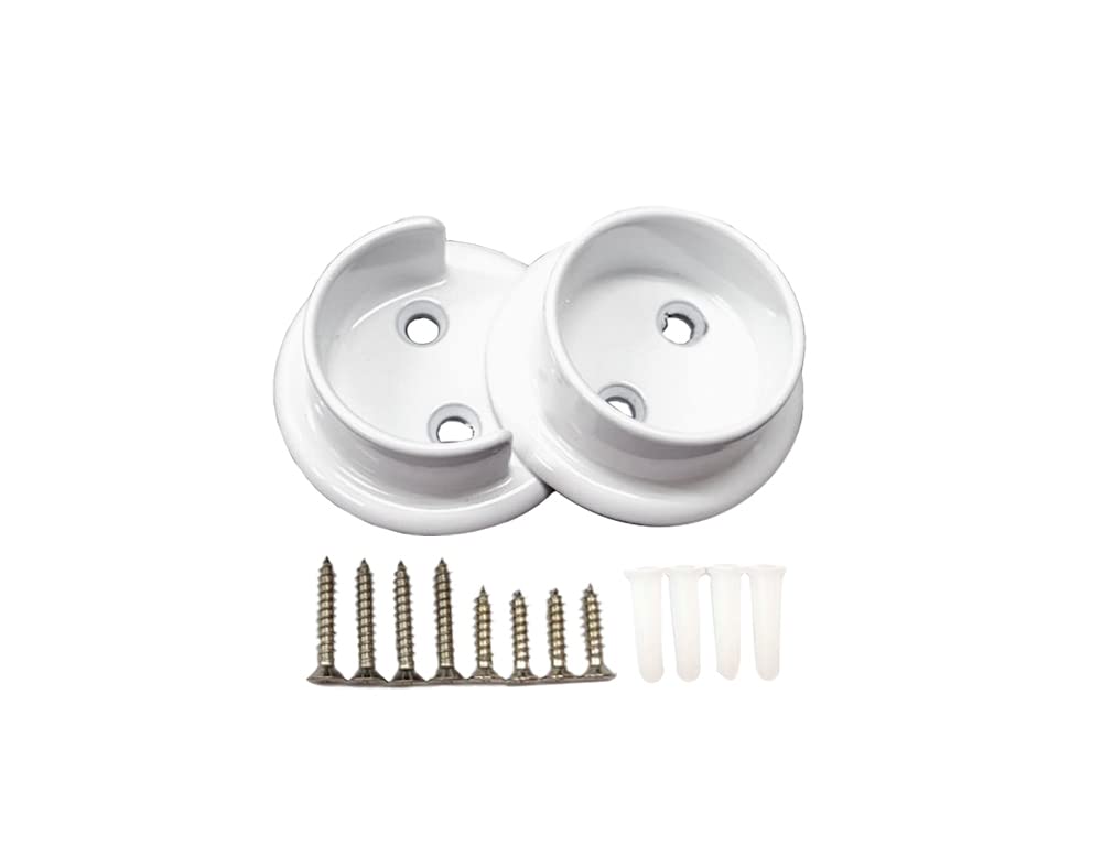 Qcaa Heavy Duty Solid Metal Closet Rod Socket Set, 1-3/8 ' ', Matte White, 1 Pair, Made In Taiwan