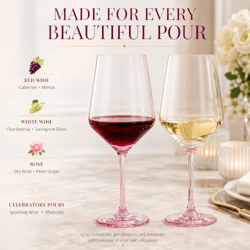 Monet Stemmed Wine Glassware, Magenta, Set of 2