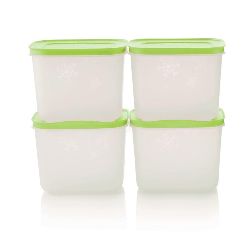 Tupperware Fm Ii Small High Green Freezermate Container 1.1L Set Of4 1100 Ml, Plastic, BlueGreen