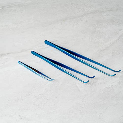 Restaurantware Perfect Point 6.3 Inch Curved Tweezer  1 Slant Nose Food Tweezer - Serrated Tips For Precision  For Garnishing  Plating  or Decorating  Blue Stainless Steel Kitchen Tweezer  Sturdy