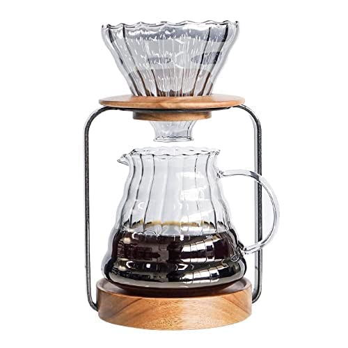 Sotech Pour Over Coffee Station Dripper Stand Coffee Filter Wooden Filter Holder Glass Server With Paper Coffee Filters, Coffee