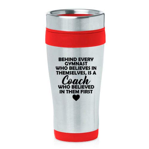 16 Oz Insulated Stainless Steel Travel Mug Gymnastics Coach Gift (Red)
