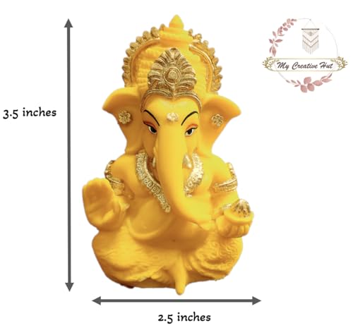 My Creative Hut Ganpati Idol Home Decor Item Ganesh Murti Statue For Gift, Puja Ghar, Gifting, Office, Car Dashboard (Yellow)