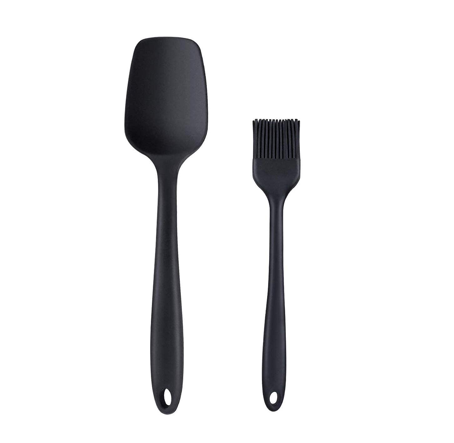 Ramkuwar Silicone Spatula & Brush Set Food Grade Rubber Spatula Baking Brush NonStick Safe Kitchen Utensils For Cooking (Black,