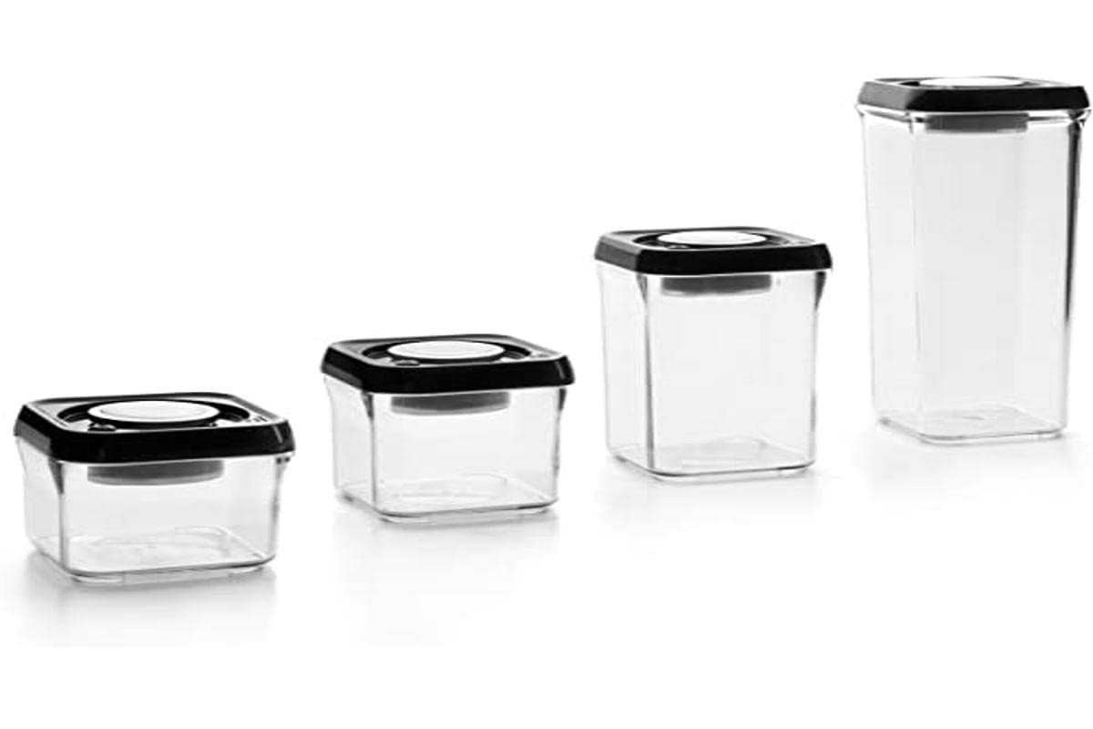 Ibili 788619 Contenant Alimentaire Sous Vide Empilable Vaccum Food Saver Stackable 1950 Ml, Silver/Black/Transparent