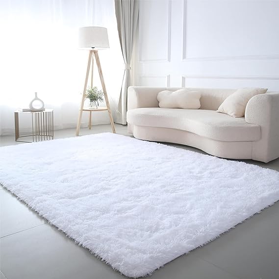 White Shag Area Rug 9x12 - Fluffy Soft Large Rugs for Living Room Bedroom - Modern Shaggy Plush Non-Silp Floor Fuzzy Carpet