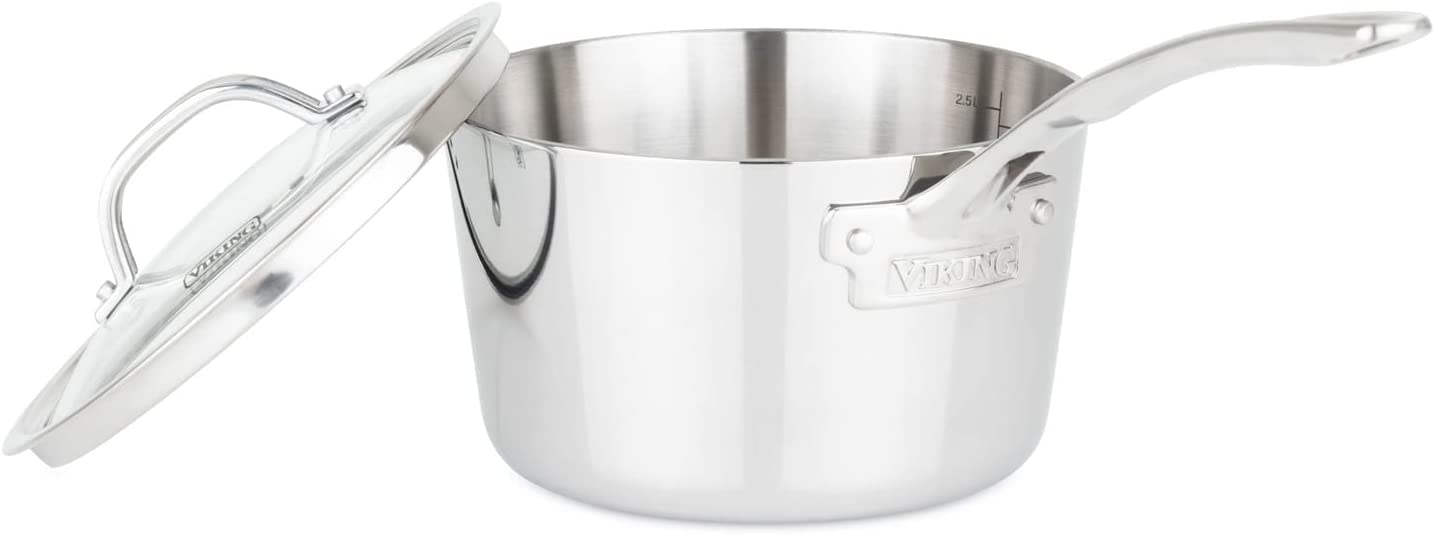 Viking Culinary Contemporary 3-Ply Stainless Steel Saucepan, 3.4 Quart, Includes Glass Lid, Dishwasher, Oven Safe, Works On All