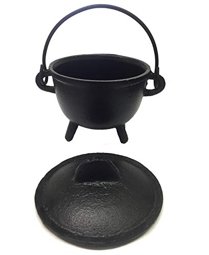 New Age Imports, Inc. Cast Iron Cauldron w/handle & lid, ideal for smudging, incense burning, ritual purpose, decoration, hallow