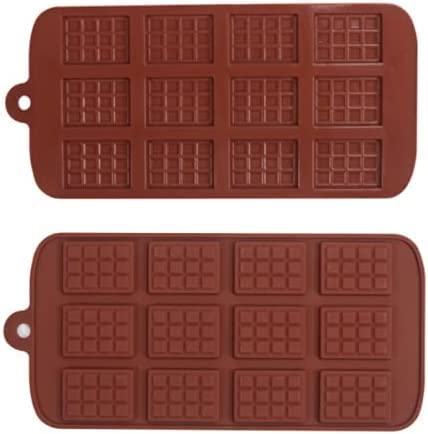 12 Cavity Silicone Mini Bar Chocolate Bar Molds For Decorating Cake, Candy Making | 2-Pack | Chocolate Color