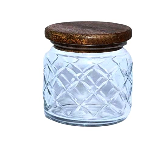 Shobhana Enterprises Jar With Wooden Lid, Antique Jar,Spice & Dry Fruit Storage Glass Jar For Dried Masala/Chutney/Mukhwas Conta
