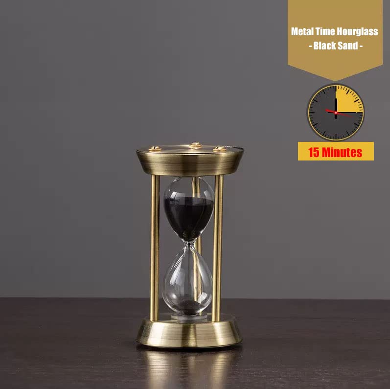 Hourglass Timer, 15 Minutes Hourglass Timer, Embossed White Sand Metal Glass Hourglass Timer, Used for Vintage Home Decoration,