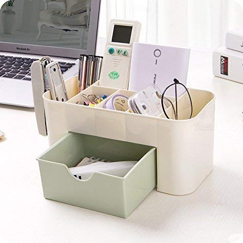Exmection Jr Cosmetic Storage Box Multi Functional Desktop Tidy Organiser Holder With Drawer Random Colour (Beige, Plastic)