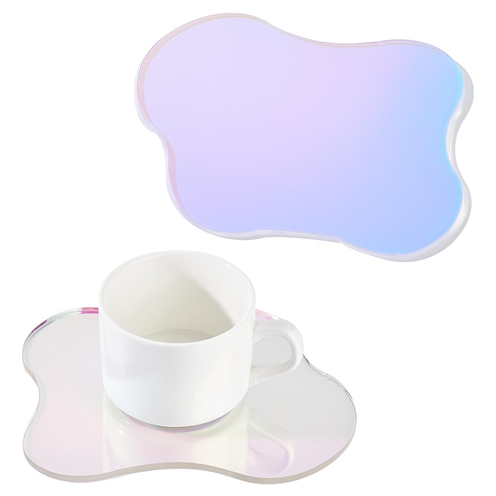 FINGERINSPIRE 2Pcs Cloud Shaped Acrylic Coaster 5.1x6.4inch Clear Iridescent Irregular Coaster Creative Decorative Plate Coaster for Kitchen Counter  Dresser  Office Desk